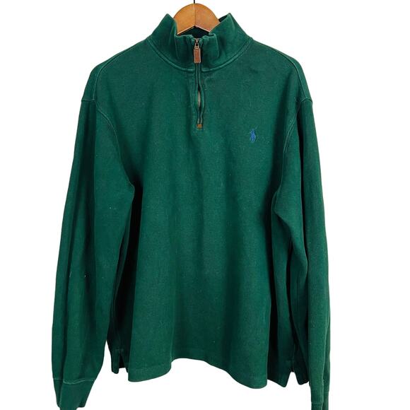 Polo Ralph Lauren Half Zip Sweater Long Sleeve Green Navy Horse - XL - Picture 1 of 4